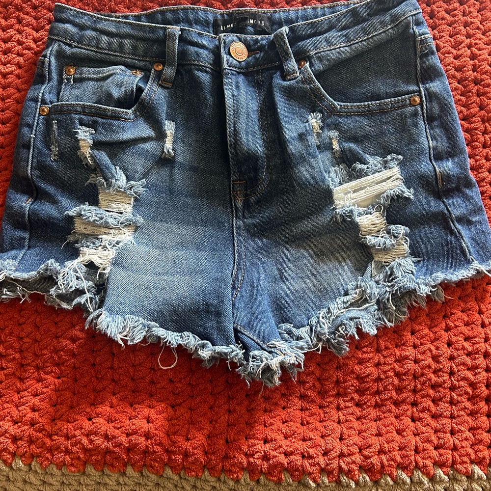 Almost Famous Blue Jean Shorts Distressed Frayed Hem